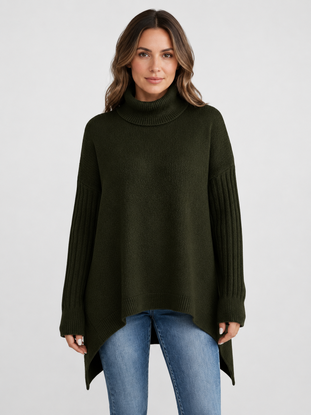 Women’s Oversized Turtleneck Sweater with Asymmetric Hem