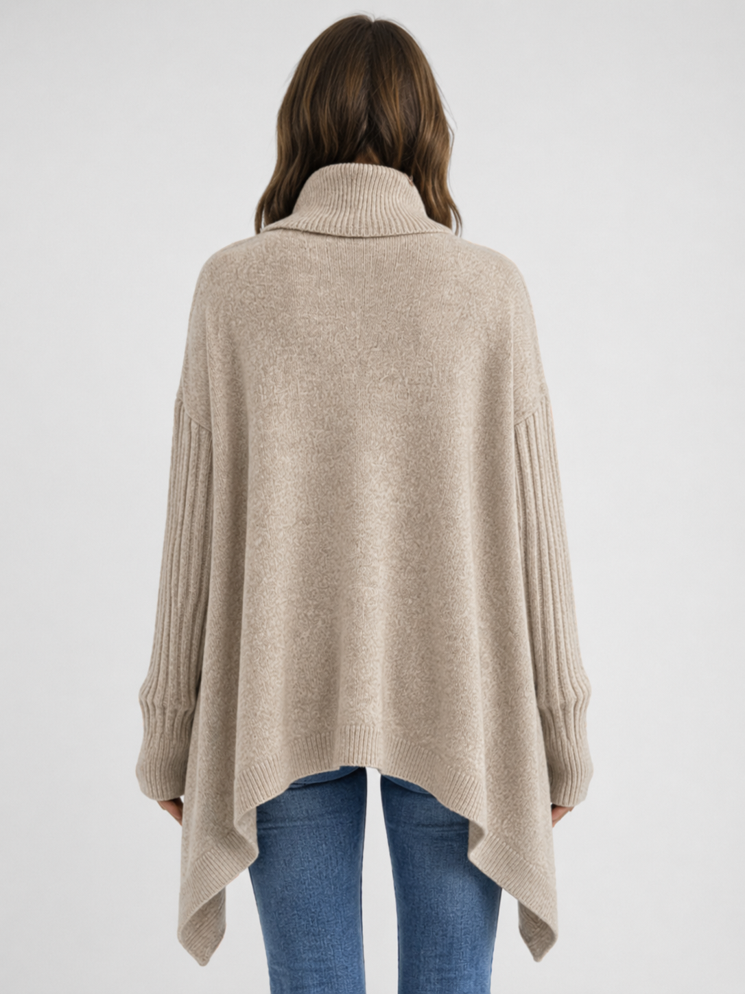 Women’s Oversized Turtleneck Sweater with Asymmetric Hem
