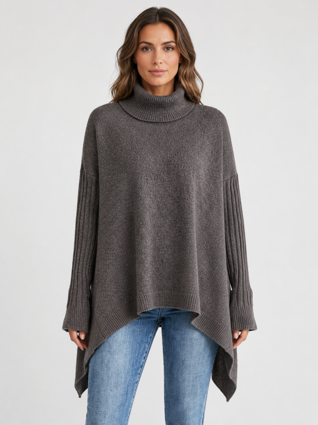 Women’s Oversized Turtleneck Sweater with Asymmetric Hem