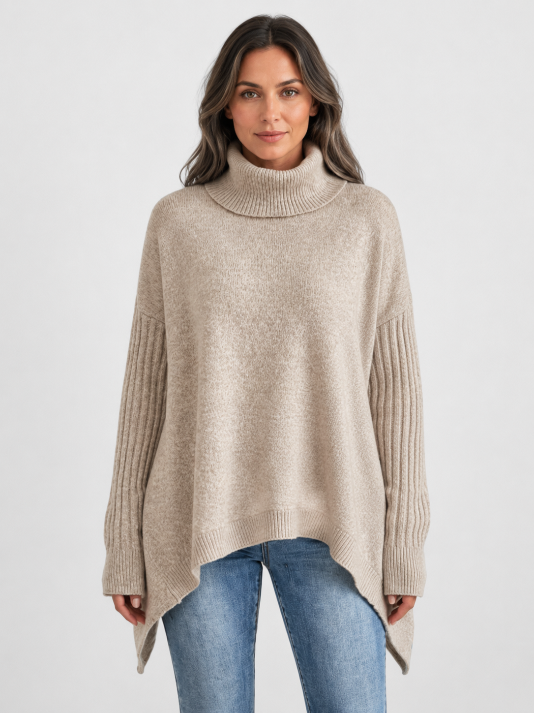 Women’s Oversized Turtleneck Sweater with Asymmetric Hem