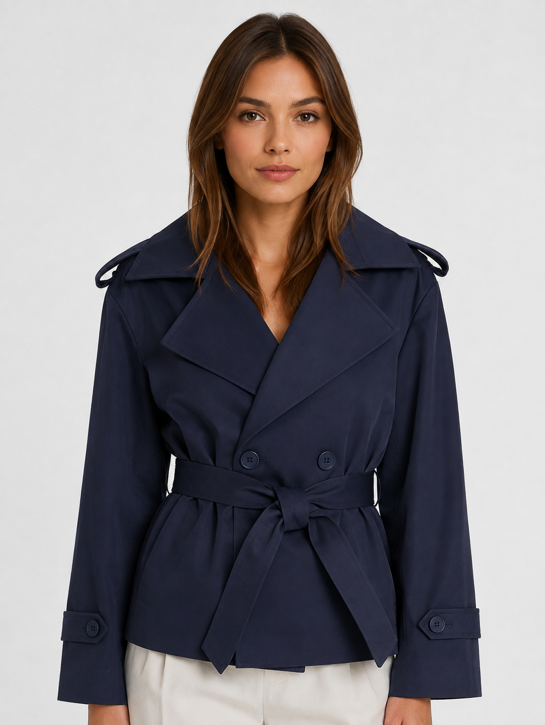 Women’s Short Trench Coat with Tie Belt