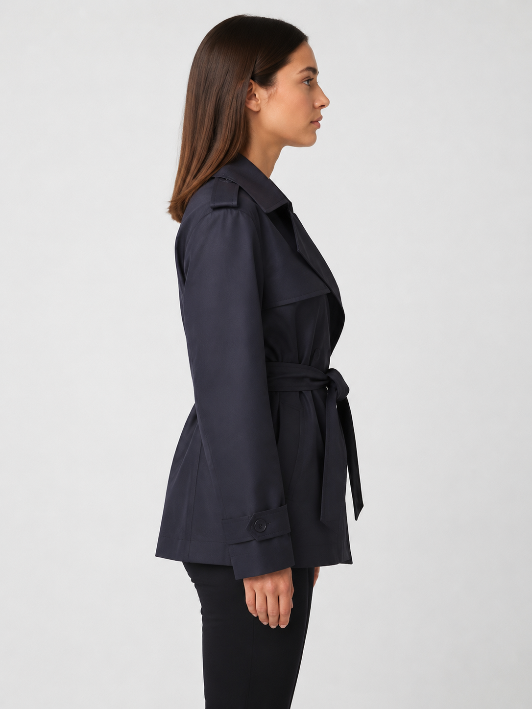 Women’s Short Trench Coat with Tie Belt