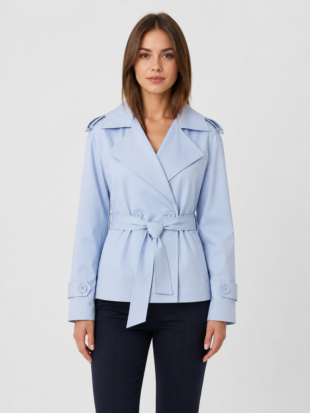 Women’s Short Trench Coat with Tie Belt