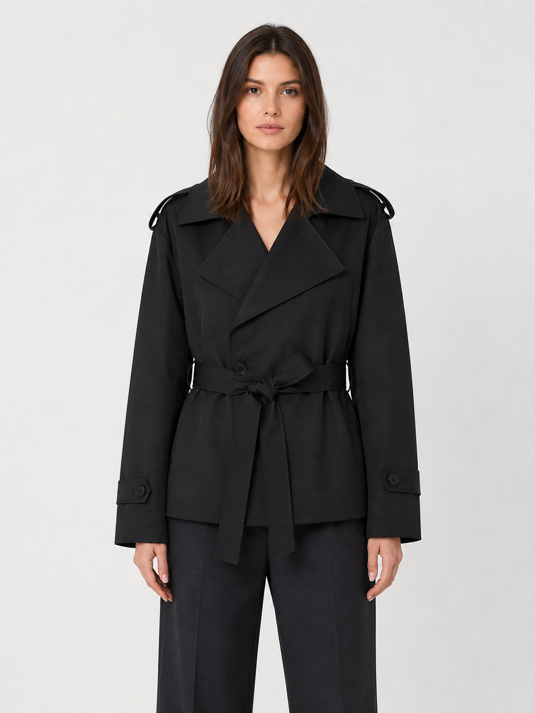 Women’s Short Trench Coat with Tie Belt