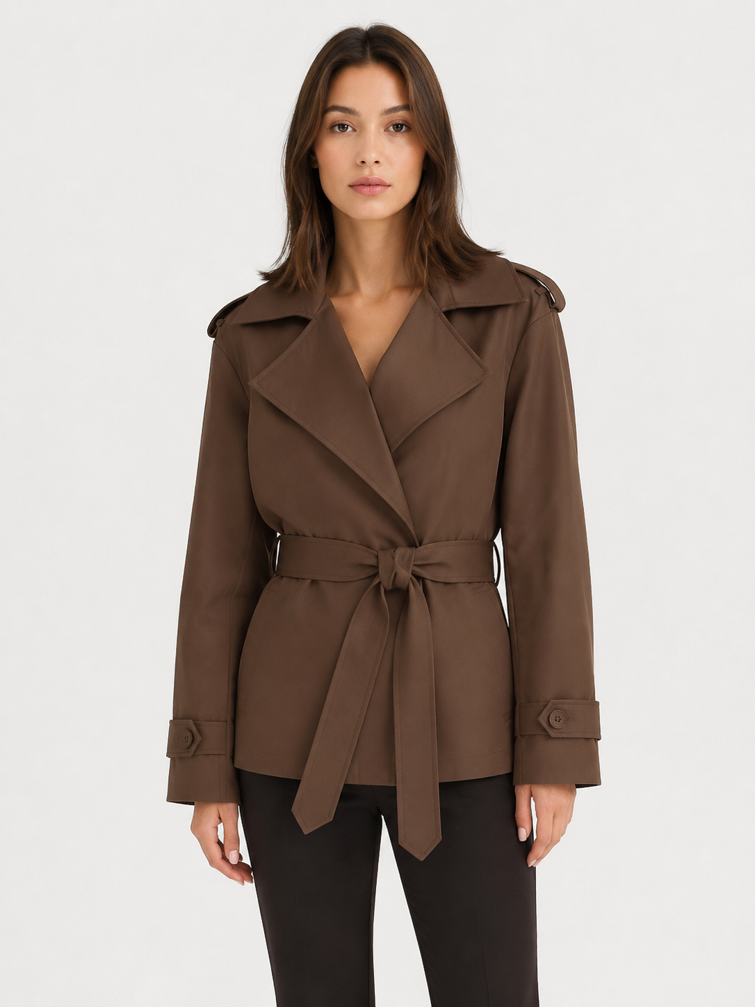 Women’s Short Trench Coat with Tie Belt