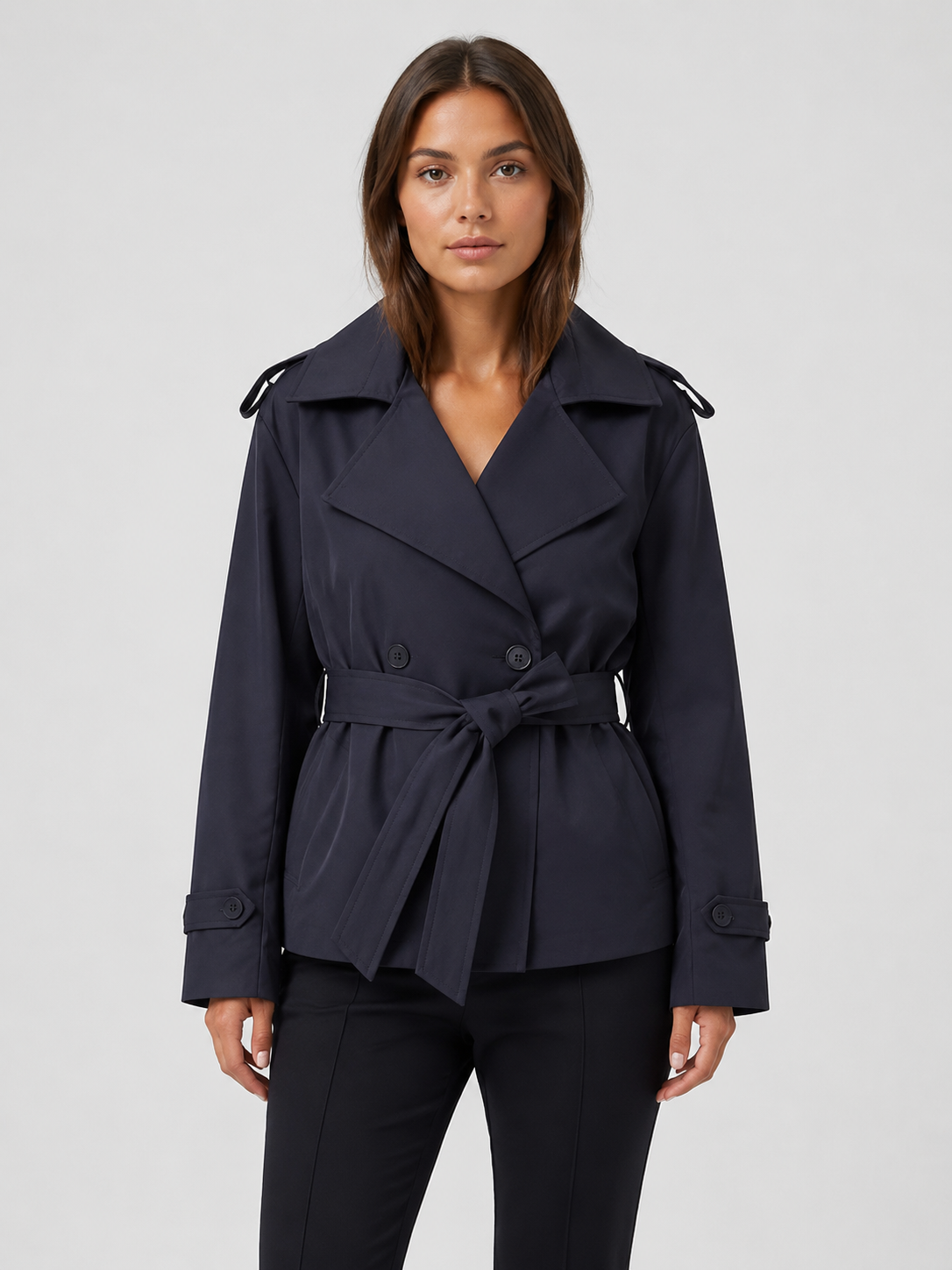 Women’s Short Trench Coat with Tie Belt