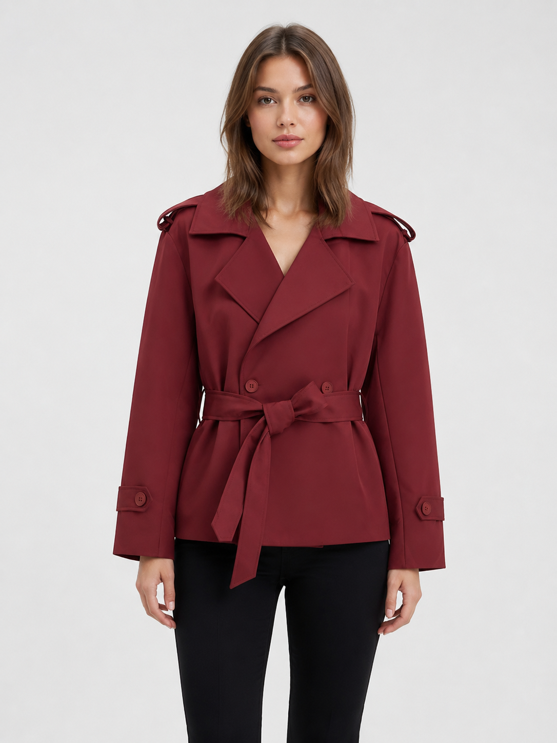 Women’s Short Trench Coat with Tie Belt