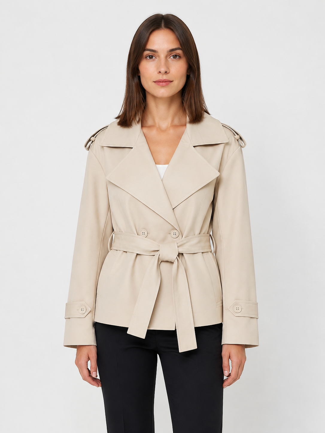 Women’s Short Trench Coat with Tie Belt