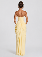 Women’s Strapless Maxi Dress with Draped Skirt and Front Slit