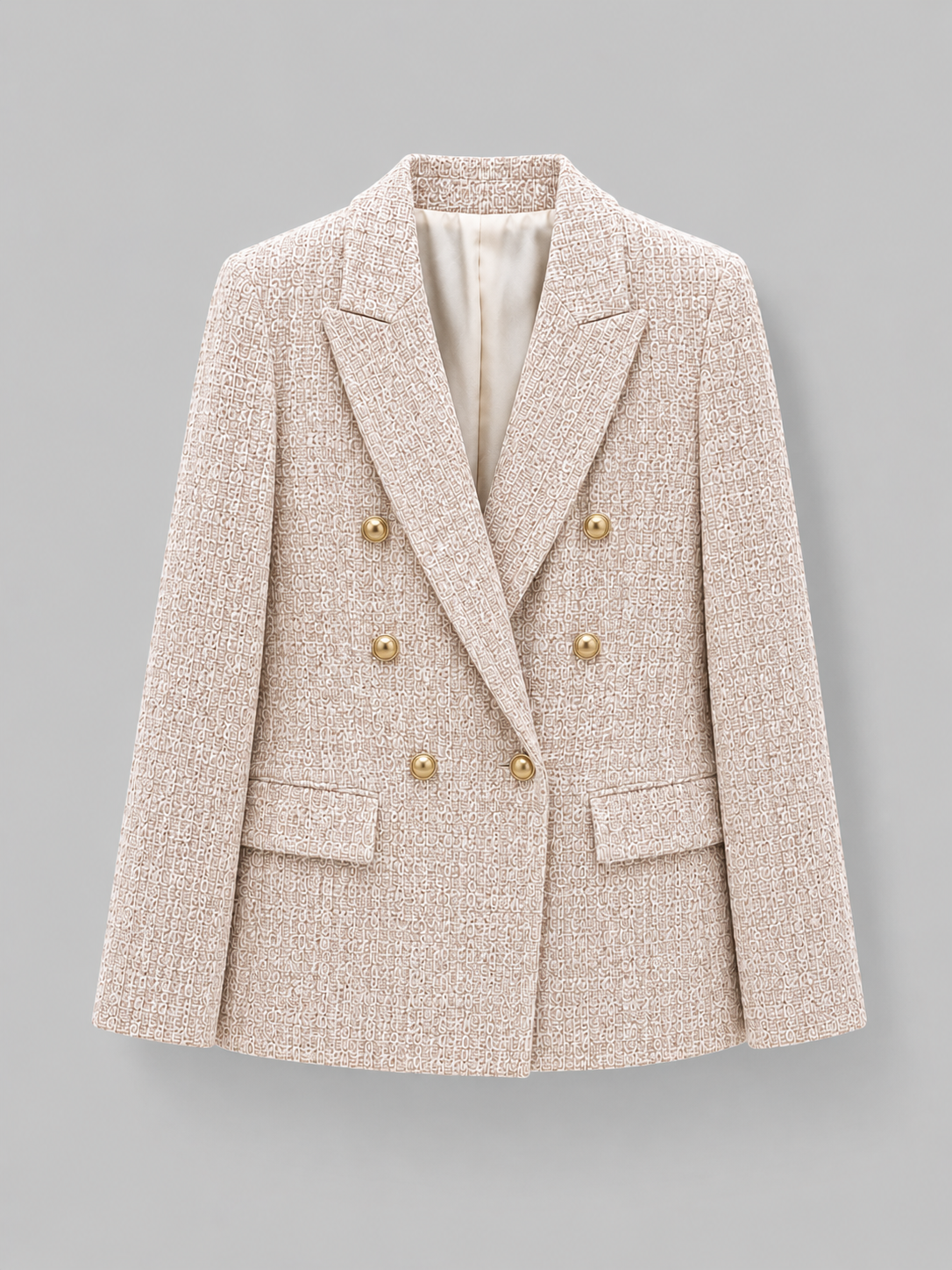 Women’s Textured Double-Breasted Blazer with Gold-Tone Buttons