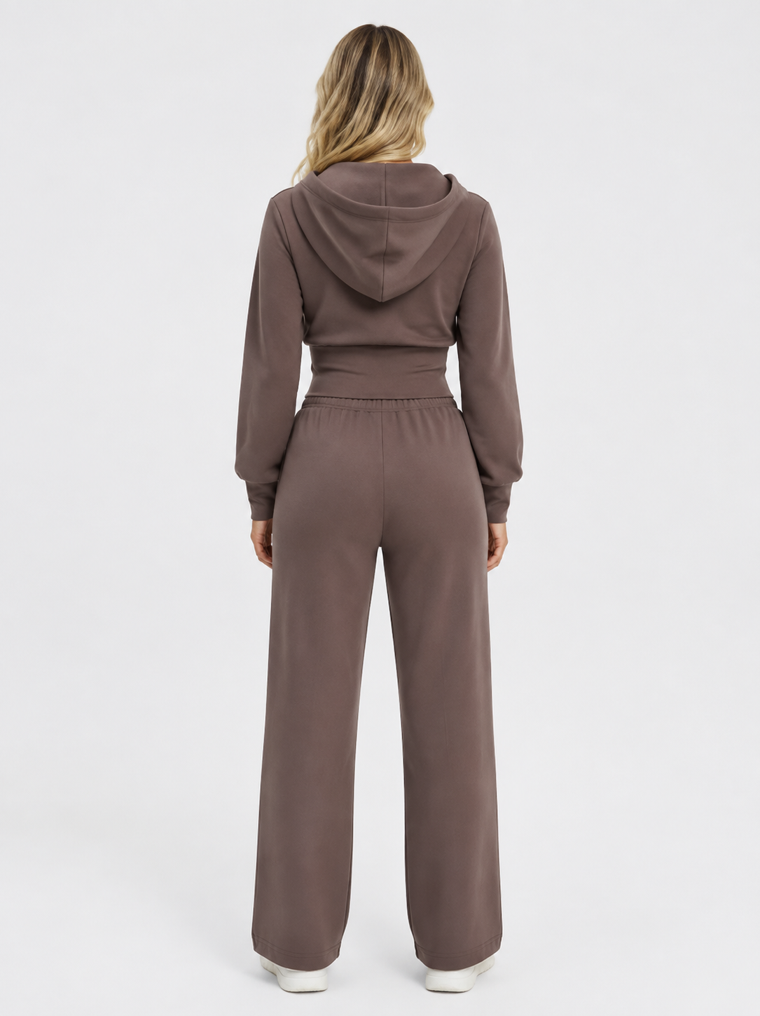 Women’s Two-Piece Tracksuit Set with Zip-Up Hooded Top and Wide-Leg Pants