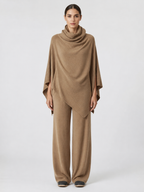 Women’s Two-Piece Pant Set with Cowl-Neck Asymmetric Top