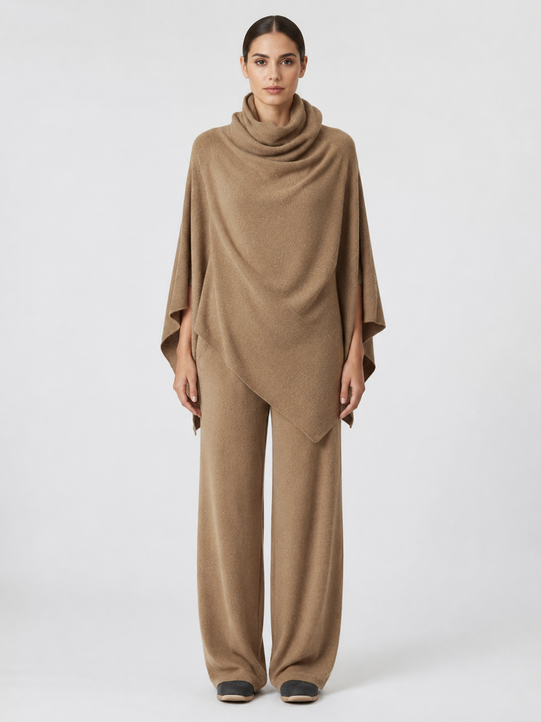 Women’s Two-Piece Pant Set with Cowl-Neck Asymmetric Top