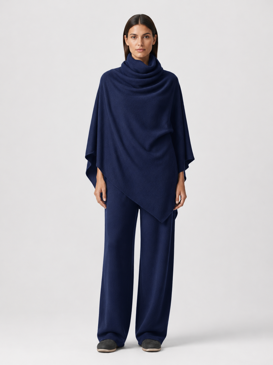 Women’s Two-Piece Pant Set with Cowl-Neck Asymmetric Top