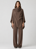 Women’s Two-Piece Pant Set with Cowl-Neck Asymmetric Top