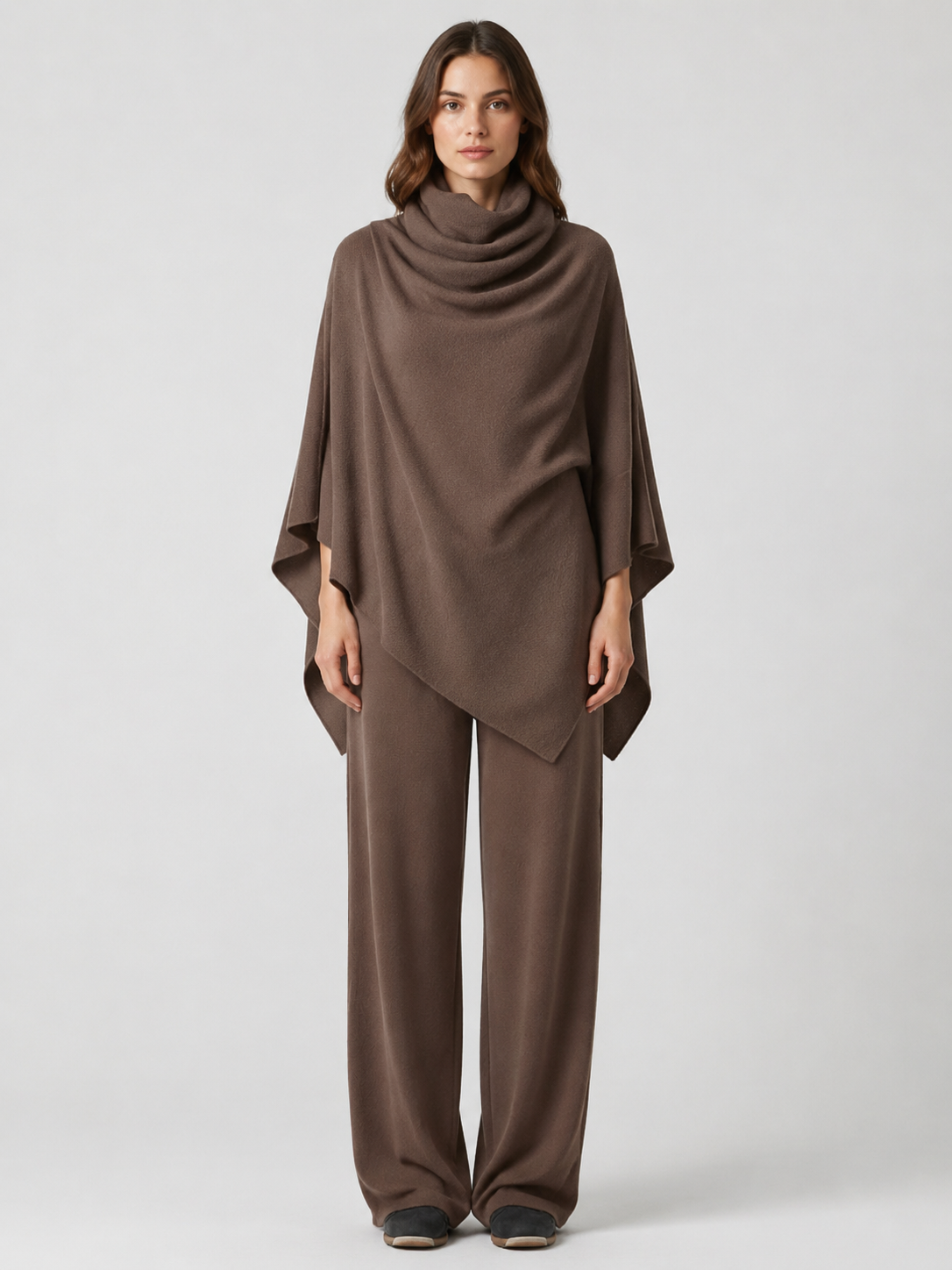 Women’s Two-Piece Pant Set with Cowl-Neck Asymmetric Top