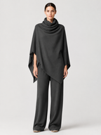 Women’s Two-Piece Pant Set with Cowl-Neck Asymmetric Top