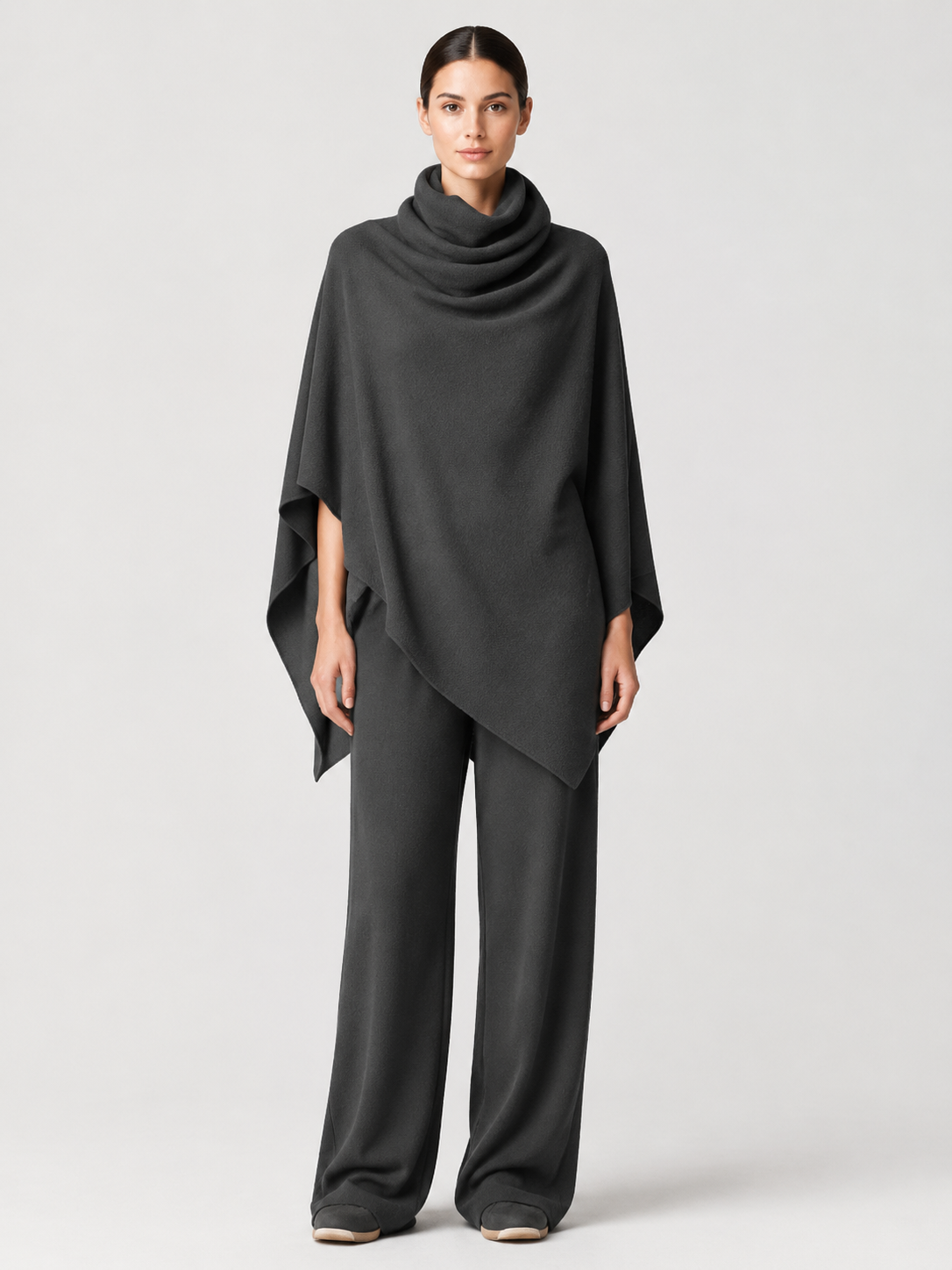 Women’s Two-Piece Pant Set with Cowl-Neck Asymmetric Top