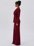 Women’s Two-Piece Wrap Blazer Set with Wide-Leg Pants