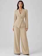 Women’s Two-Piece Wrap Blazer Set with Wide-Leg Pants