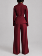 Women’s Two-Piece Wrap Blazer Set with Wide-Leg Pants