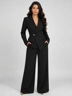 Women’s Two-Piece Wrap Blazer Set with Wide-Leg Pants