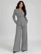 Women’s Two-Piece Wrap Blazer Set with Wide-Leg Pants