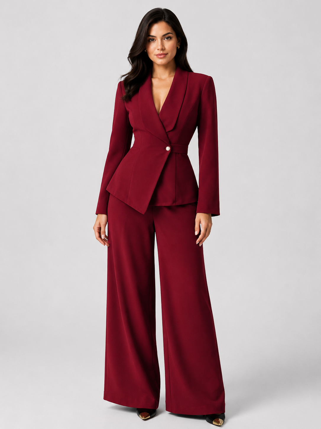 Women’s Two-Piece Wrap Blazer Set with Wide-Leg Pants