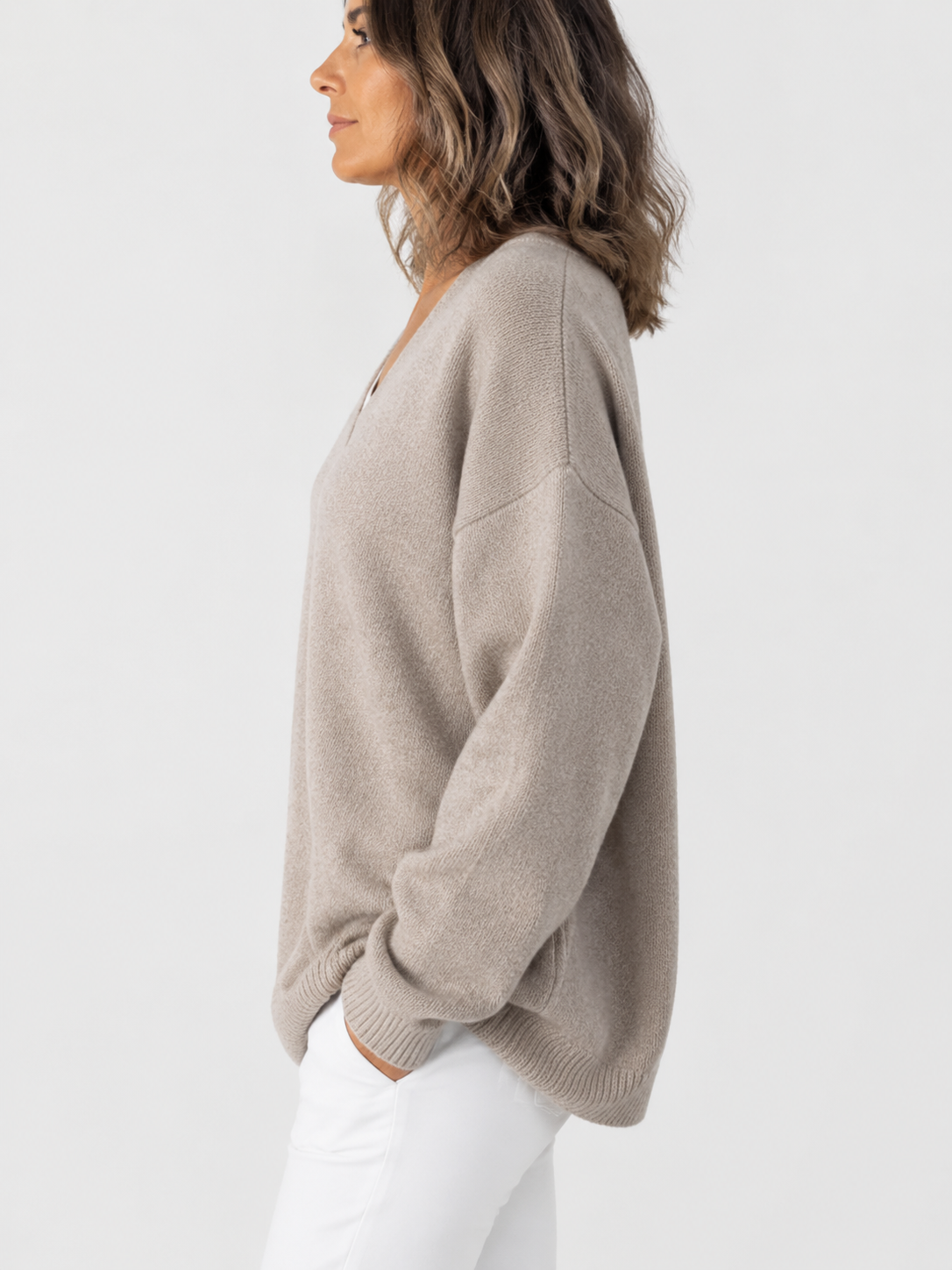 Women’s V-Neck Sweater with Dropped Shoulders