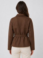 Women’s Button-Front Belted Jacket with Pointed Collar