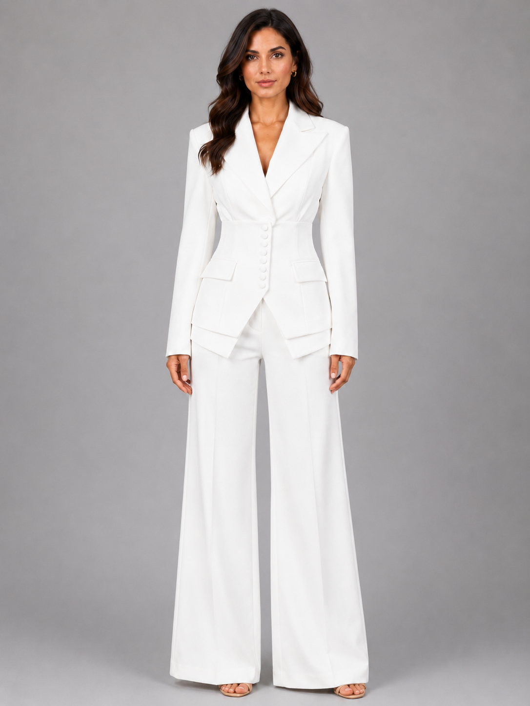Women’s Button Blazer and Wide-Leg Pant Set
