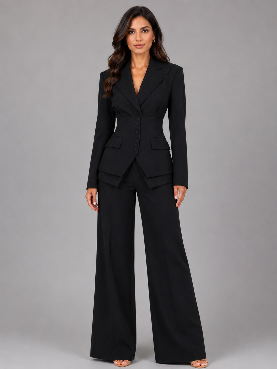 Women’s Button Blazer and Wide-Leg Pant Set