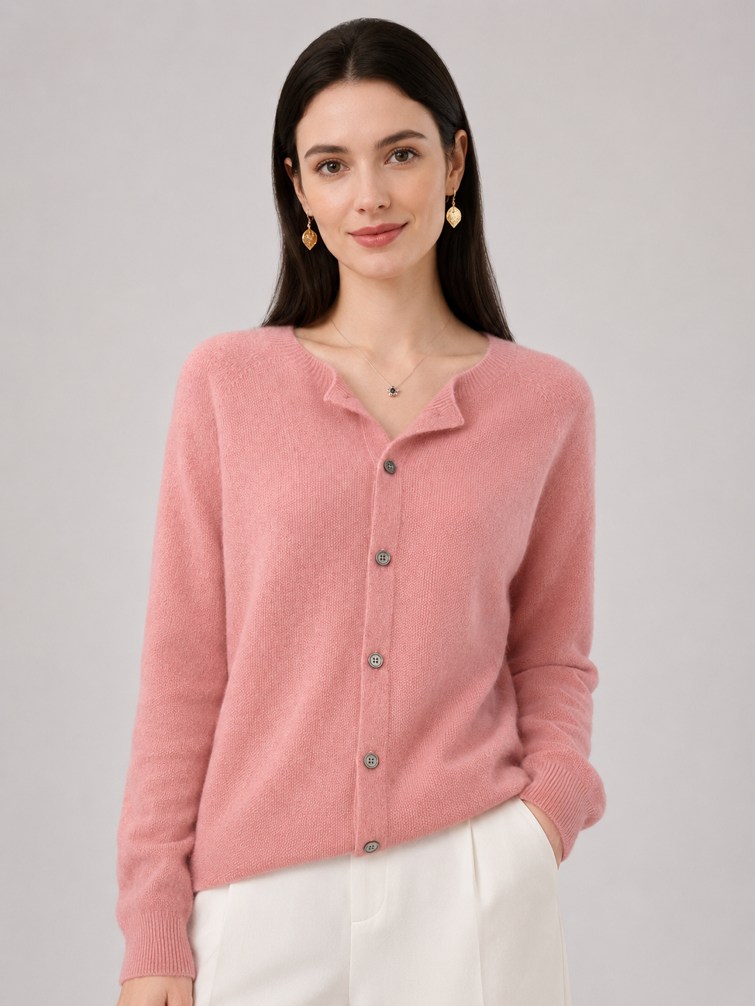 Women’s Button Front Cardigan with Round Neck