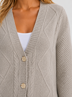 Women’s Cable Knit Cardigan with V-Neck and Button Closure