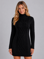 Women’s Cable Knit Sweater Dress with Turtleneck