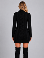 Women’s Cable Knit Sweater Dress with Turtleneck