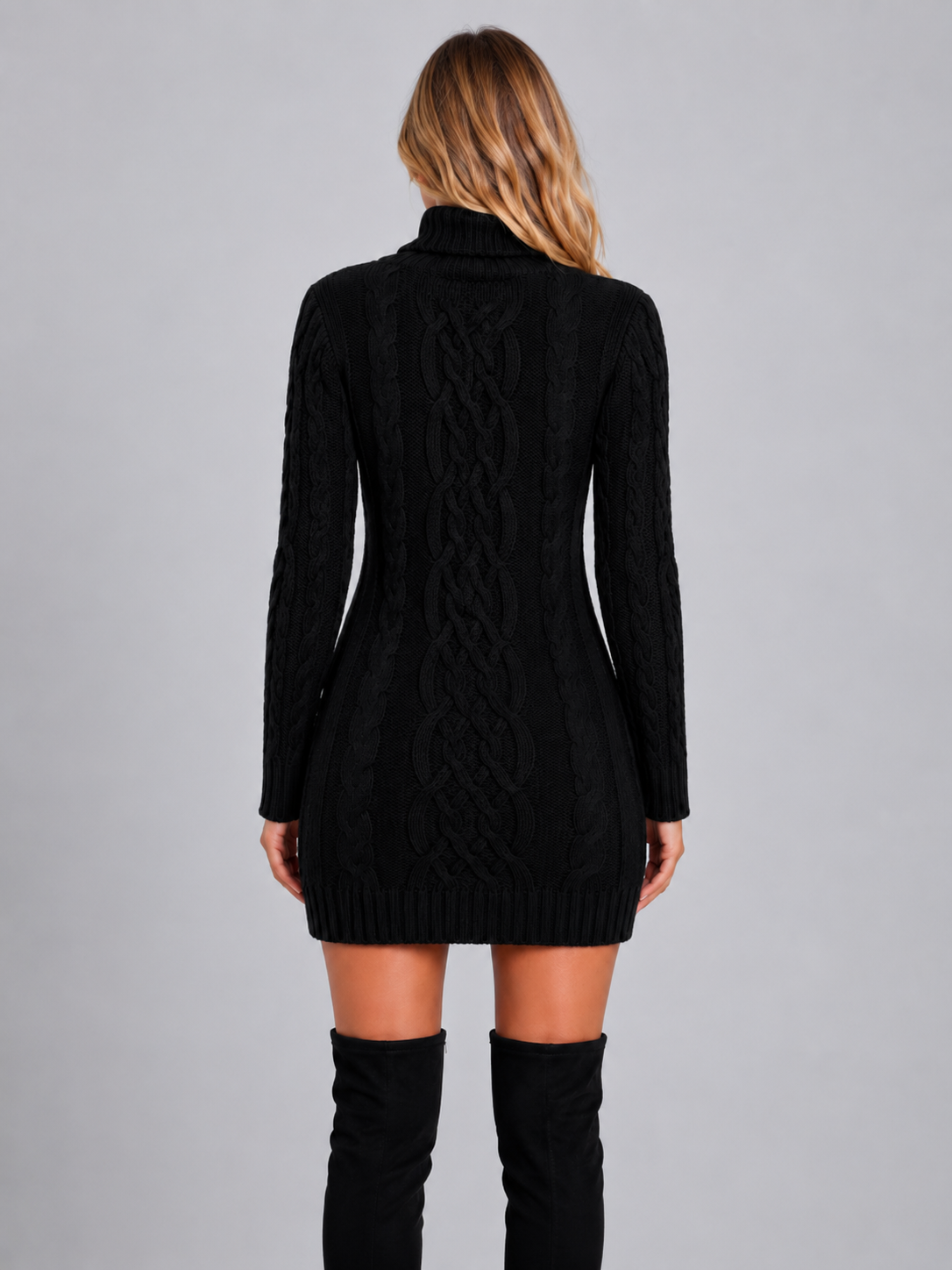 Women’s Cable Knit Sweater Dress with Turtleneck