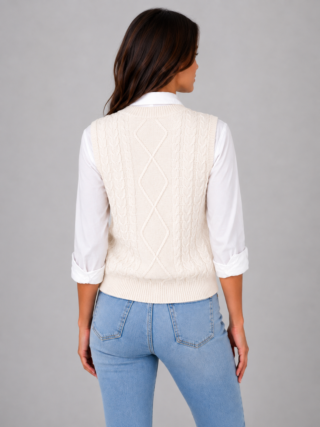 Women’s Cable Knit Sweater Vest with V-Neck