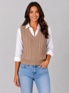 Women’s Cable Knit Sweater Vest with V-Neck