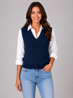 Women’s Cable Knit Sweater Vest with V-Neck