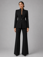 Women’s Collarless Blazer and Wide-Leg Pant Set