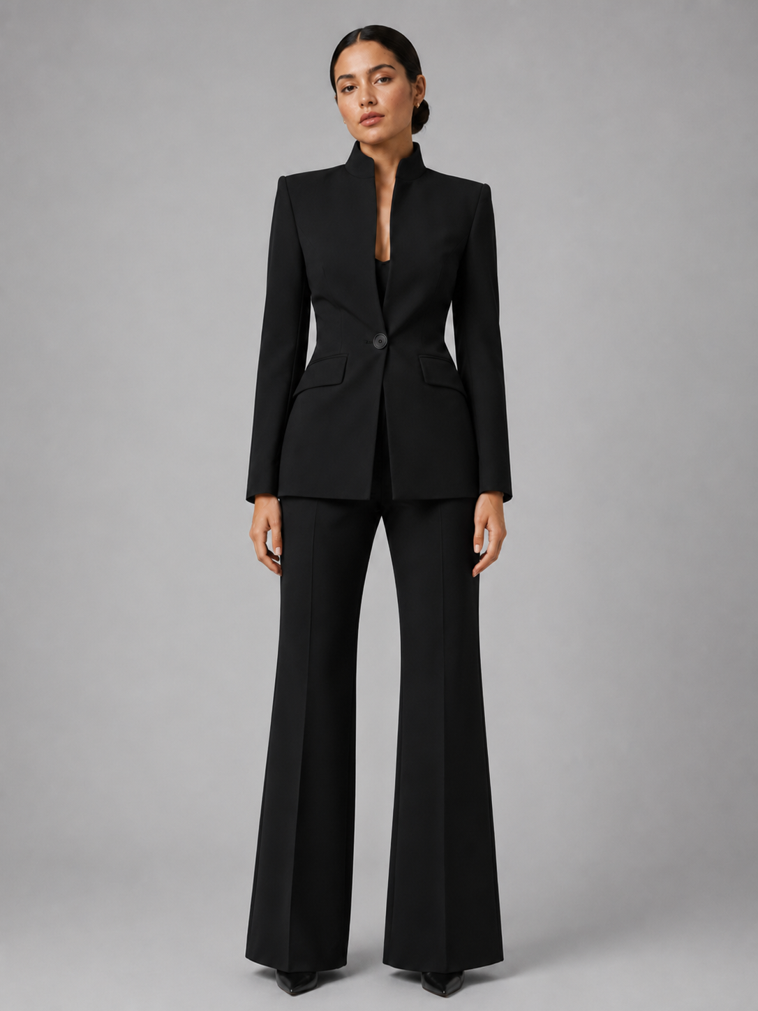 Women’s Collarless Blazer and Wide-Leg Pant Set