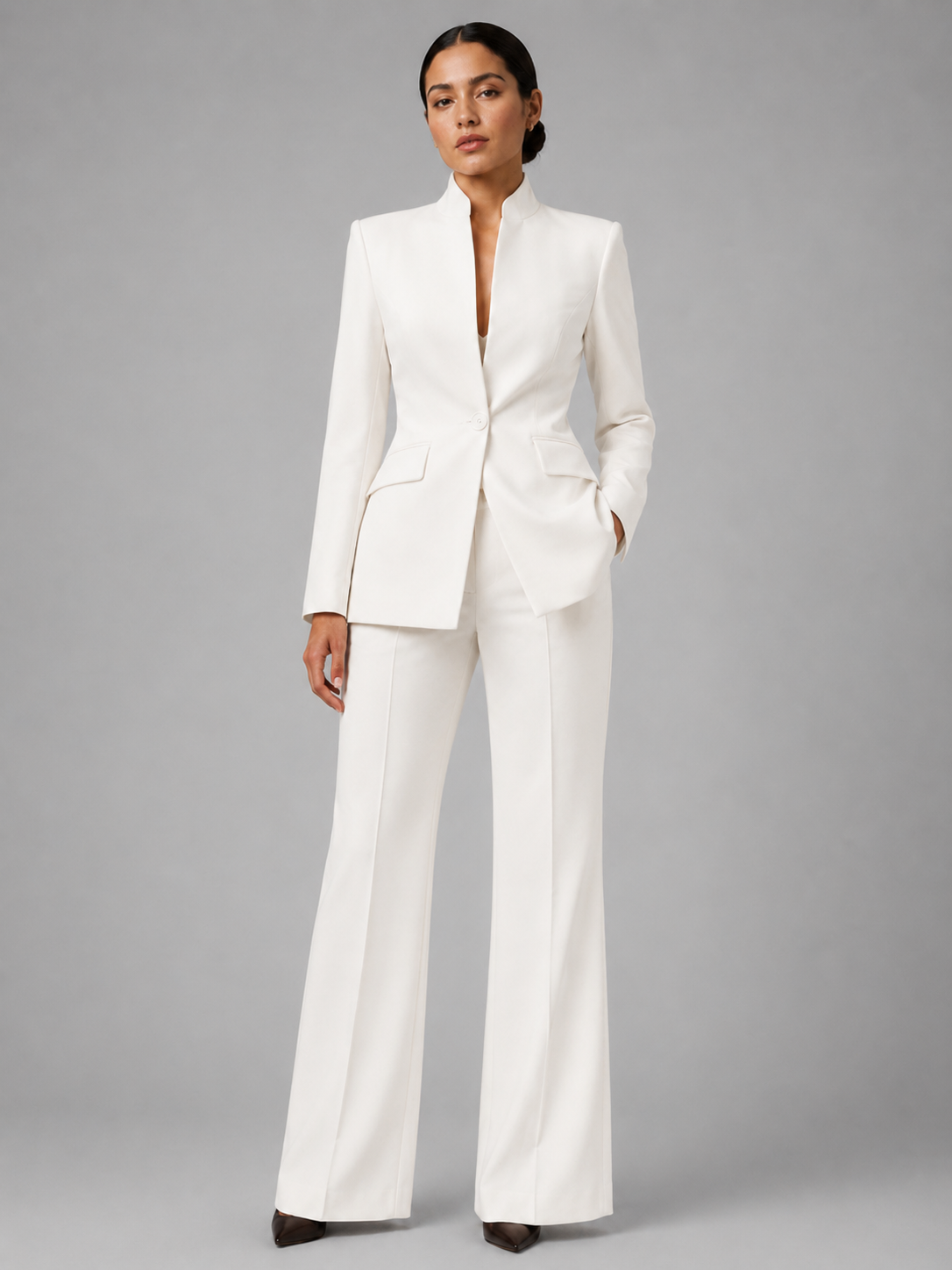 Women’s Collarless Blazer and Wide-Leg Pant Set