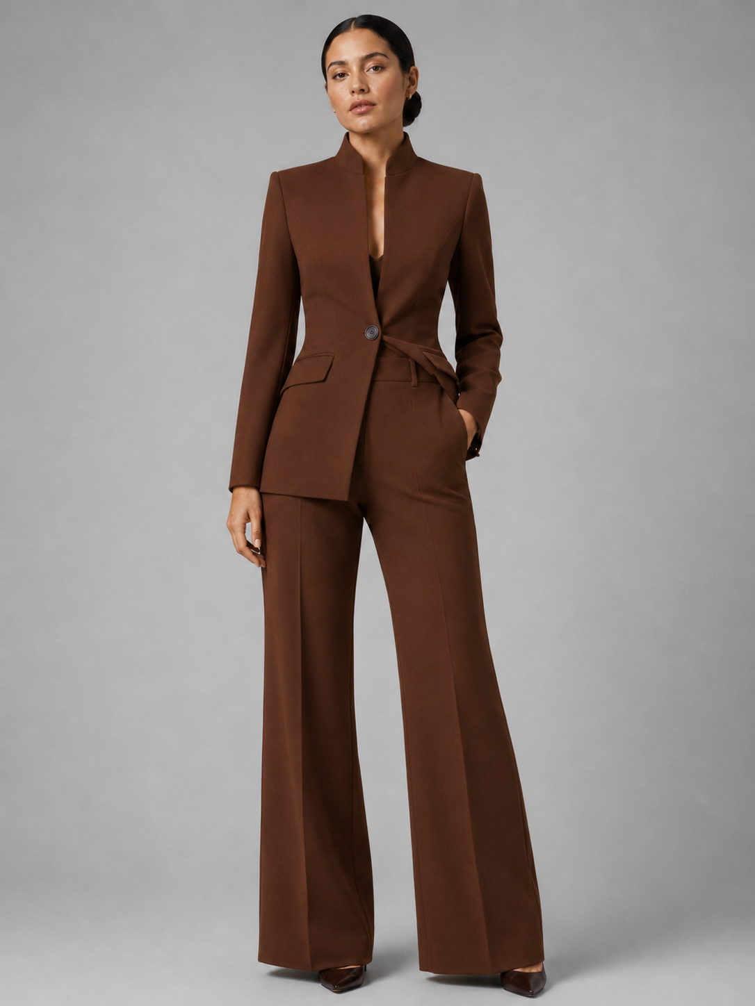 Women’s Collarless Blazer and Wide-Leg Pant Set