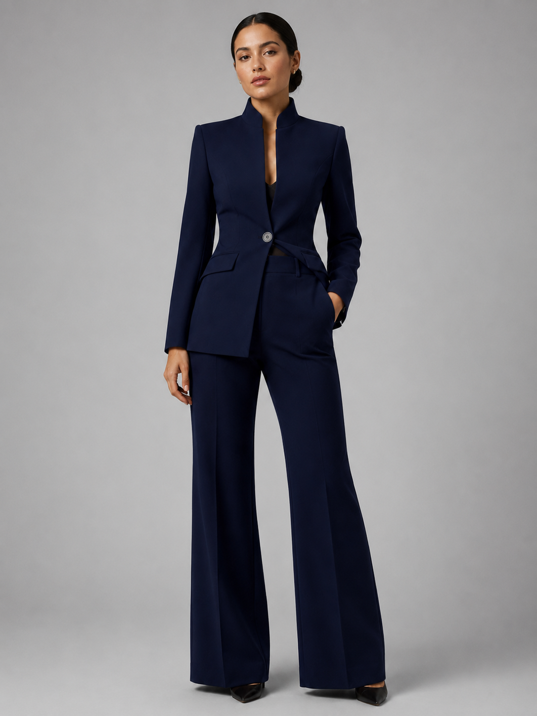 Women’s Collarless Blazer and Wide-Leg Pant Set