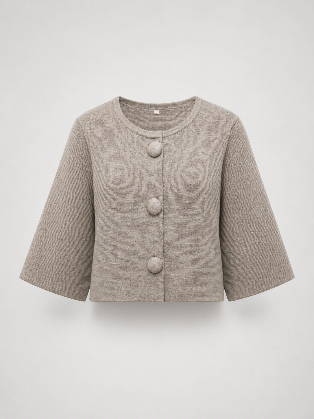 Women’s Cropped Knit Cardigan with Round Neck and Button Front