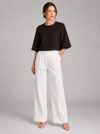 Women’s Cropped Knit Cardigan with Round Neck and Button Front