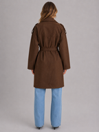 Women’s Double-Breasted Long Trench Coat with Waist Belt