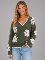 Women’s Floral V-Neck Knit Sweater