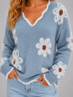 Women’s Floral V-Neck Knit Sweater